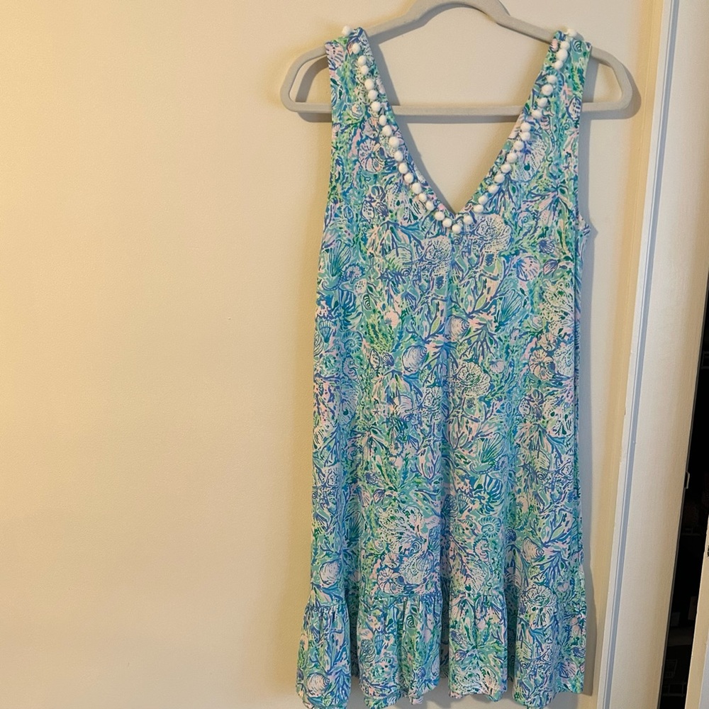 Lilly Pulitzer Soleil it on me Blue Green FloralCamille V-Neck Swing Dress - Picture 3 of 7